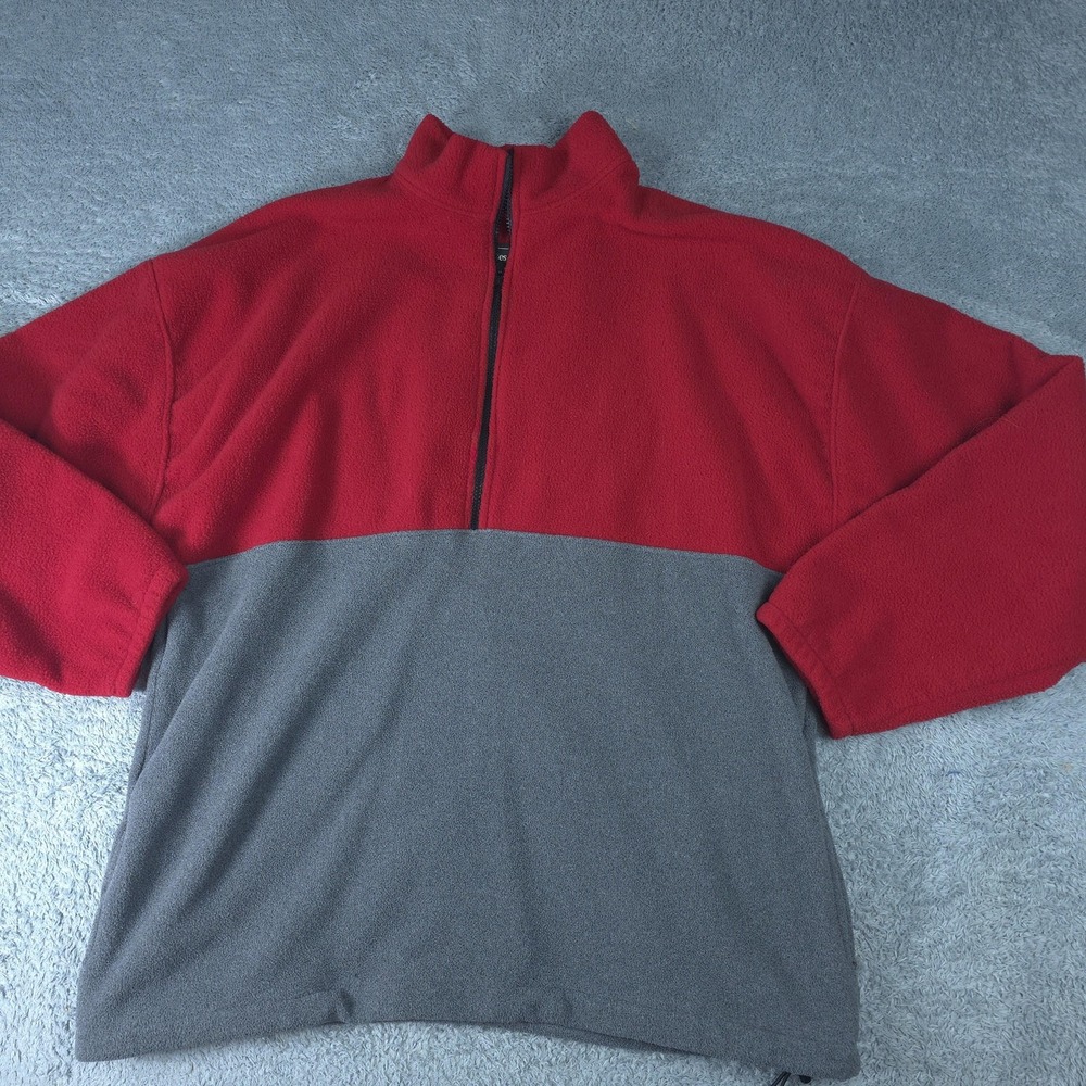 Jones & Mitchell Jacket Mens XL Red Gray Fleece 1/4 Zip Colorblock USA Pullover